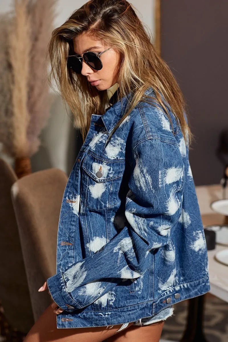 BiBi Washed Tie Dye Denim Jacket - Cowgirltops.com