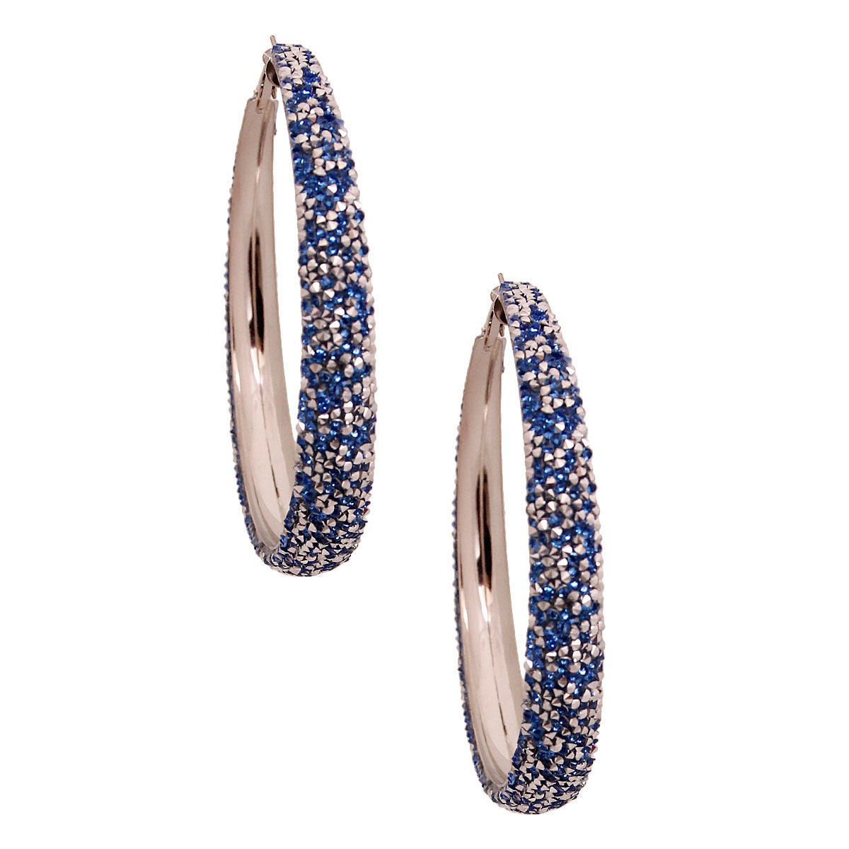 Blue Rhinestone Crusted Silver Hoops - Cowgirltops.com