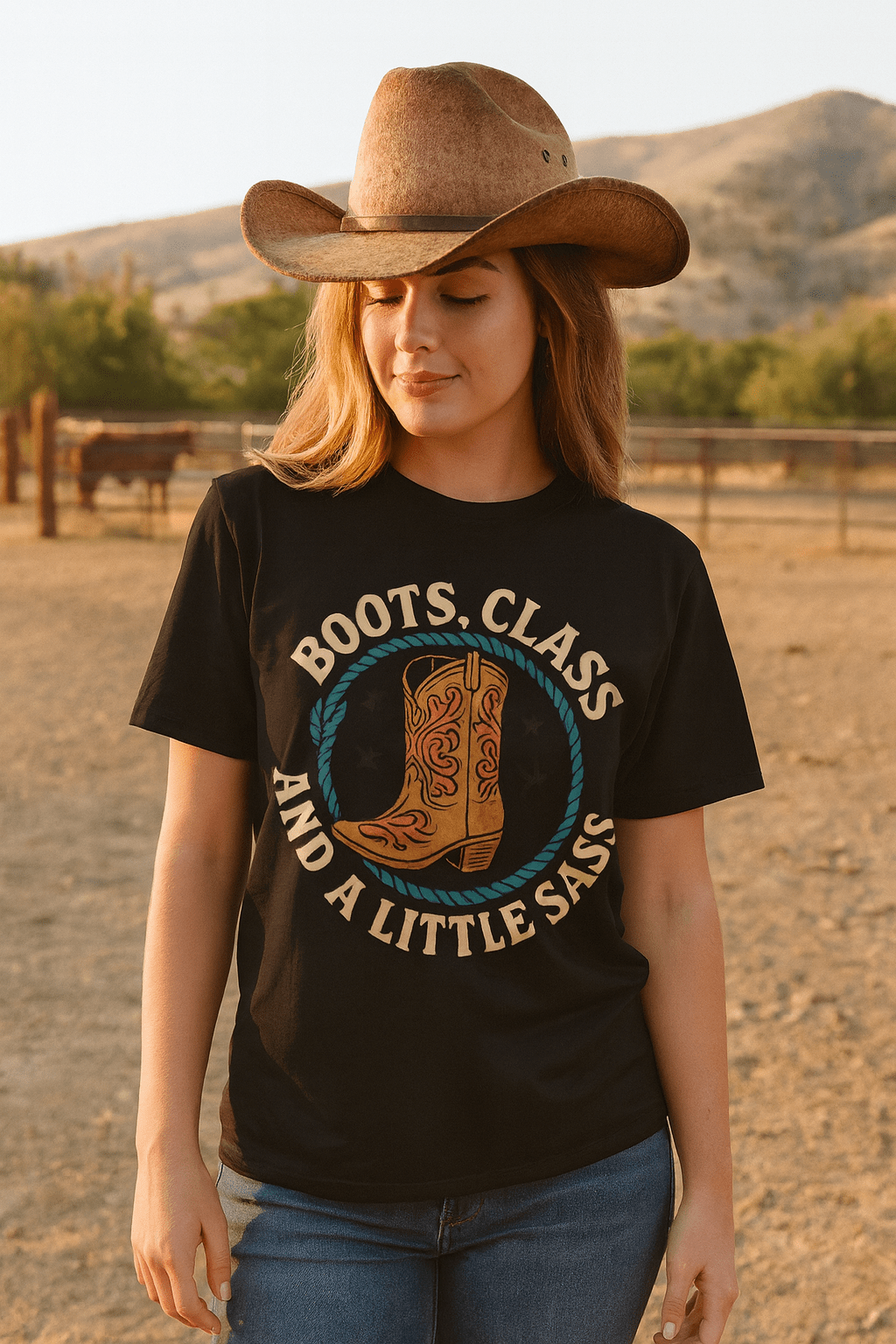 Boots, Class and a Little Sass Womens tee - Cowgirltops.com