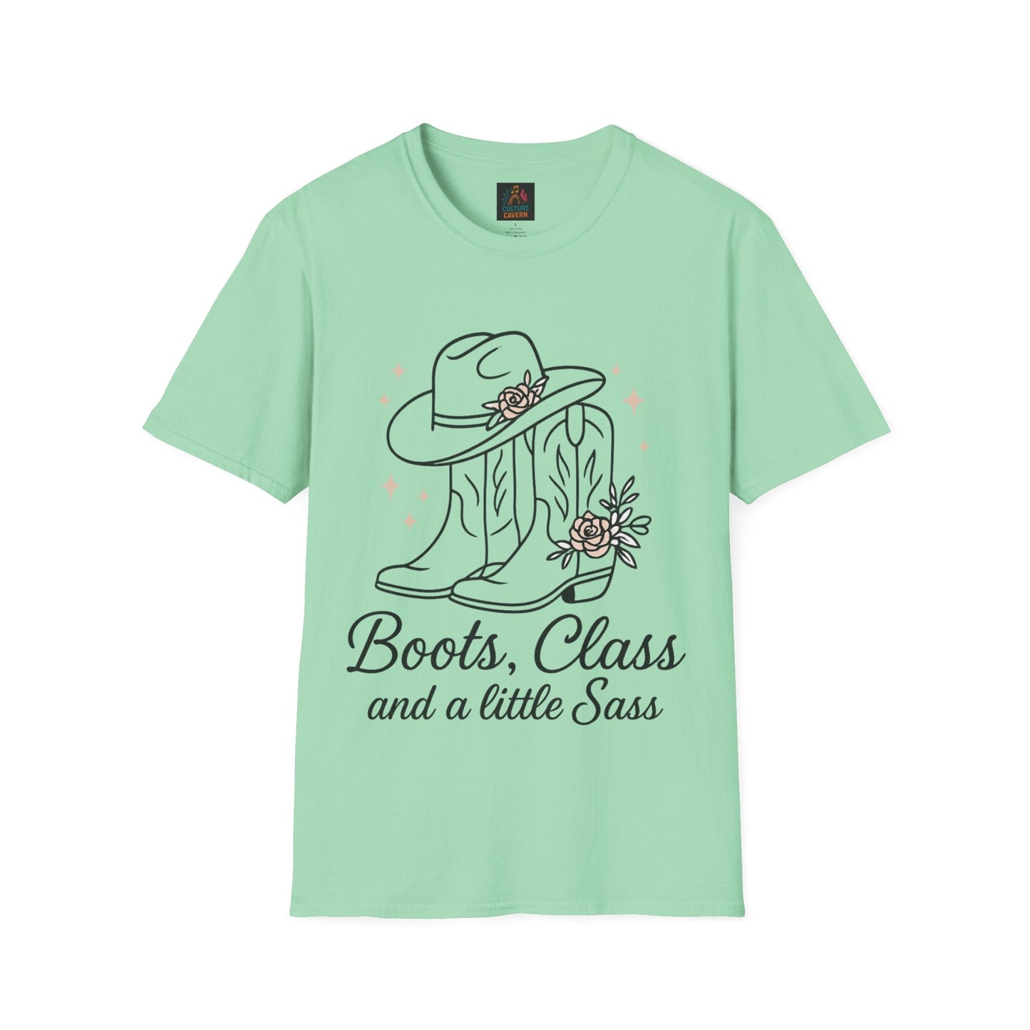 Boots, Class, and a Little Sass Womens Tee - Cowgirltops.com
