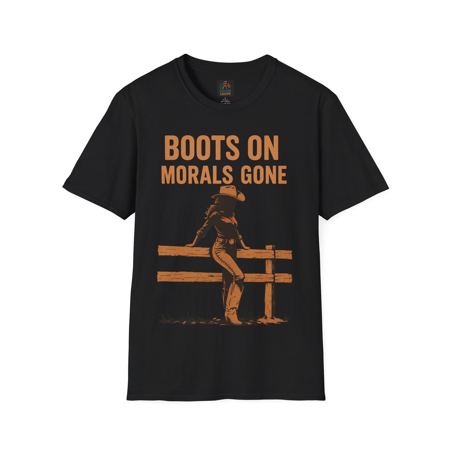 Boots on, Morals Gone Womens T-shirt - Cowgirltops.com