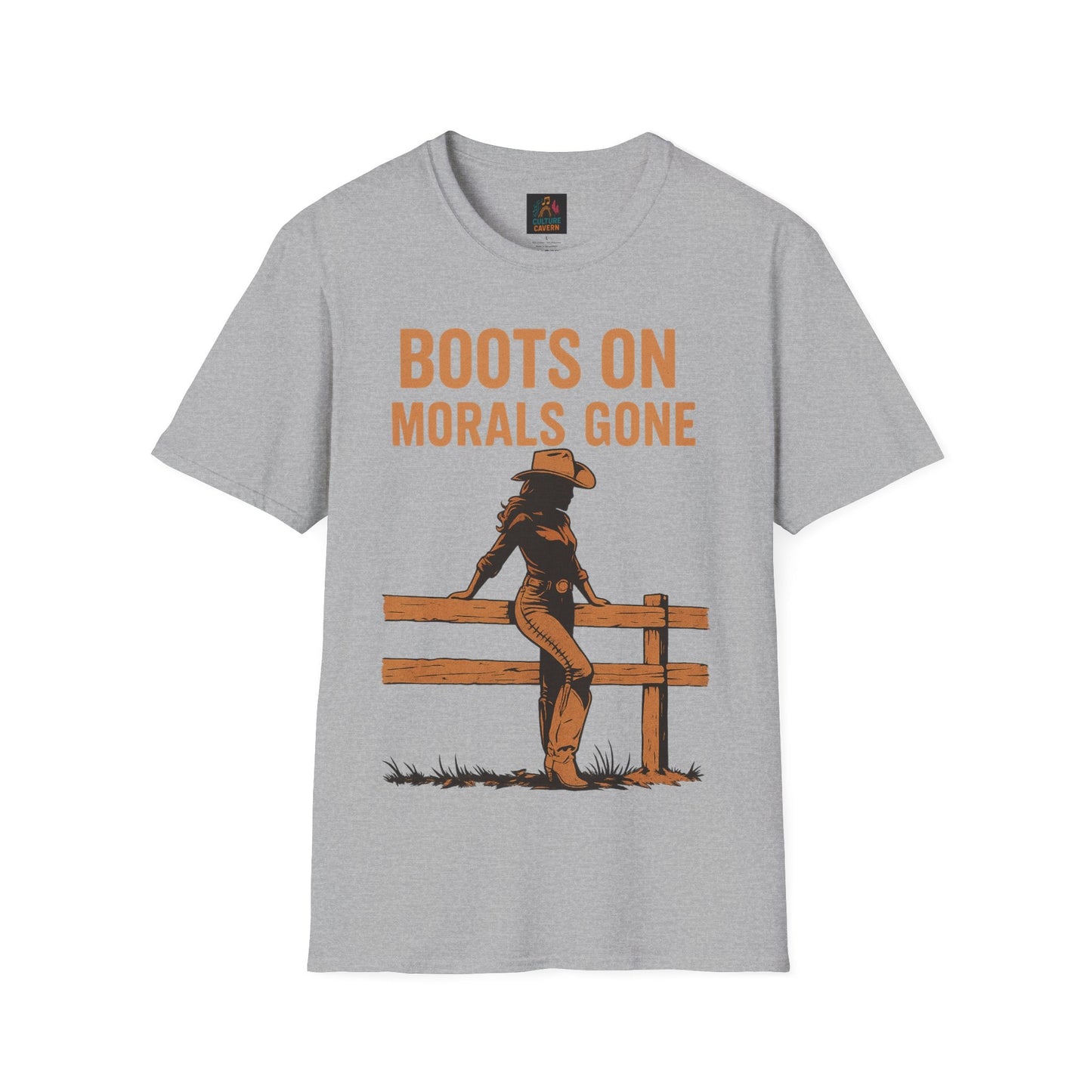 Boots on, Morals Gone Womens T-shirt - Cowgirltops.com