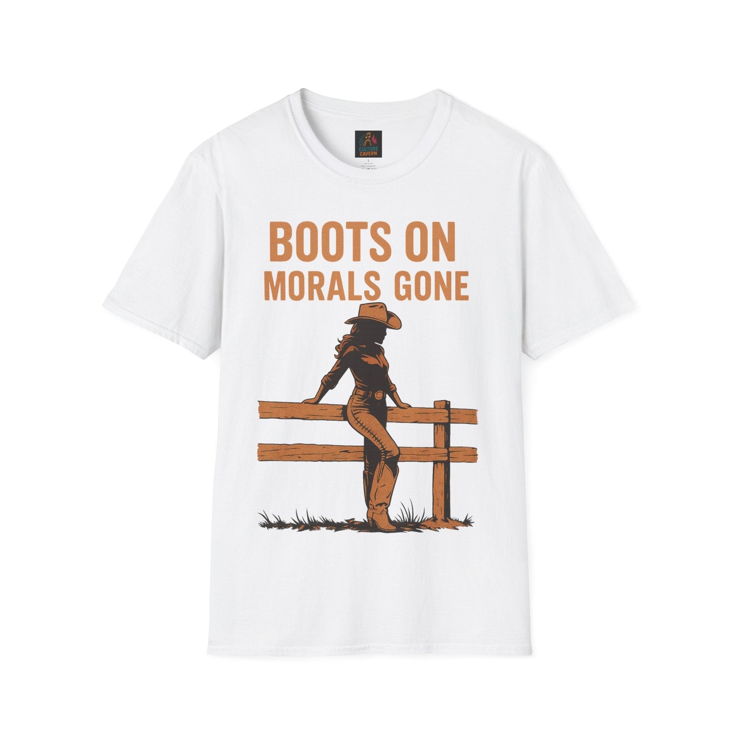 Boots on, Morals Gone Womens T-shirt - Cowgirltops.com