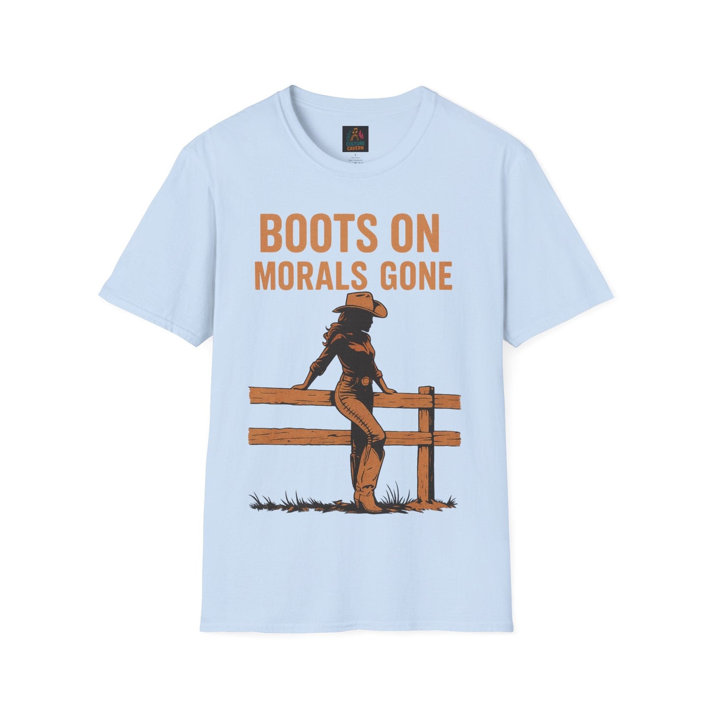 Boots on, Morals Gone Womens T-shirt - Cowgirltops.com