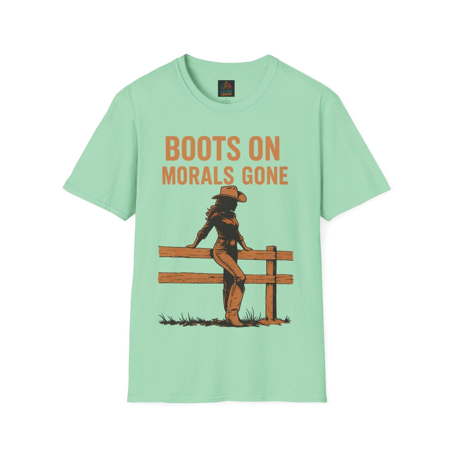 Boots on, Morals Gone Womens T-shirt - Cowgirltops.com