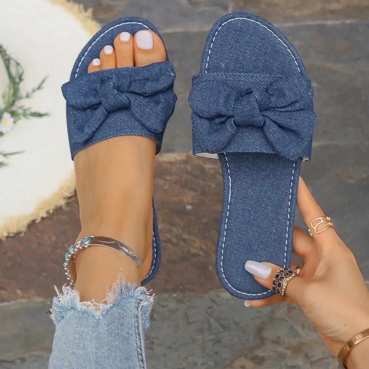 Bow Tie Flat Sandals - Cowgirltops.com