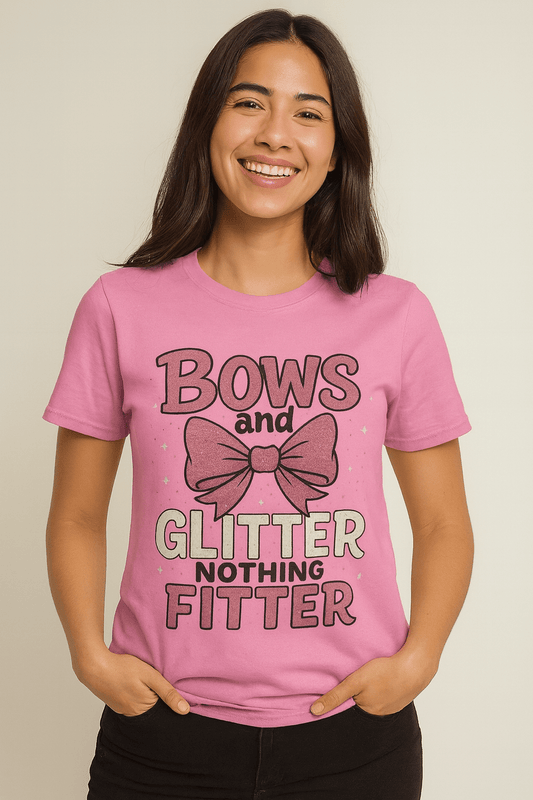 Bows and Glitter, Nothing Fitter T-Shirt - Cowgirltops.com