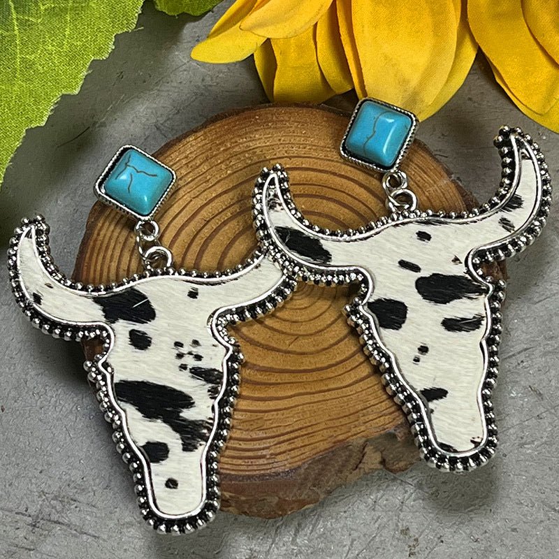 Bull Shape Turquoise Dangle Earrings - Cowgirltops.com