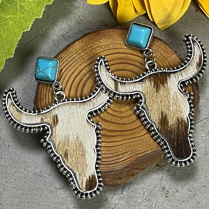 Bull Shape Turquoise Dangle Earrings - Cowgirltops.com