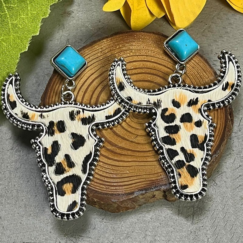 Bull Shape Turquoise Dangle Earrings - Cowgirltops.com