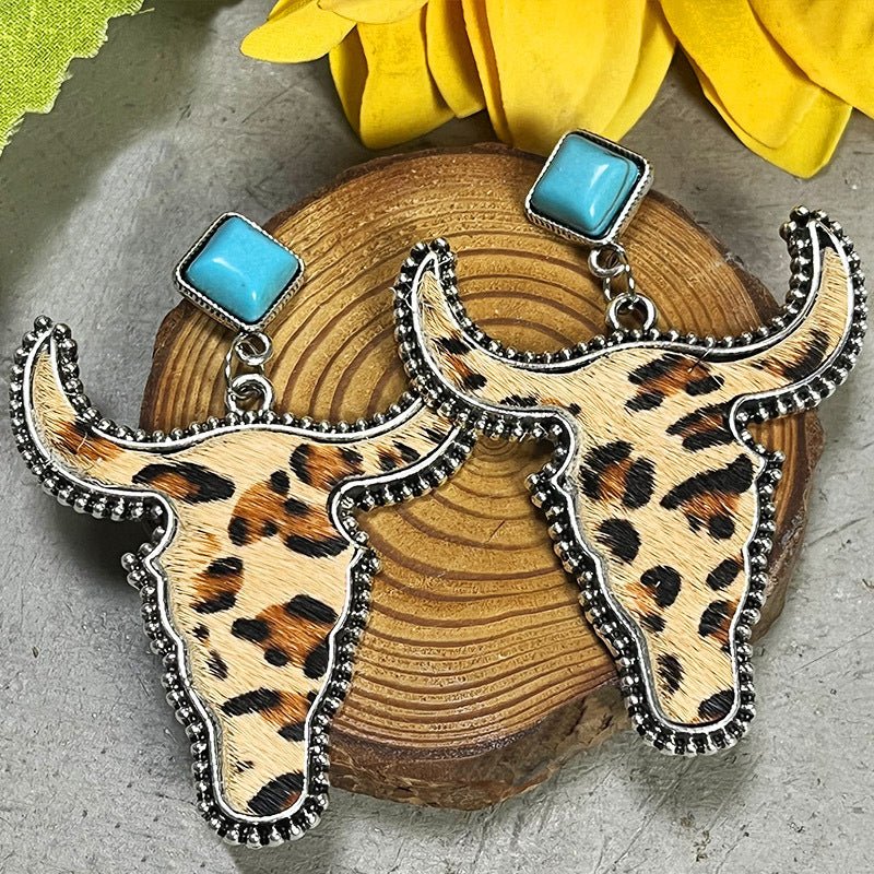 Bull Shape Turquoise Dangle Earrings - Cowgirltops.com
