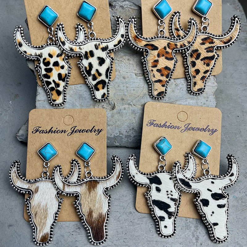 Bull Shape Turquoise Dangle Earrings - Cowgirltops.com