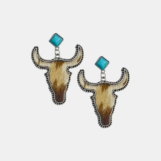 Bull Shape Turquoise Dangle Earrings - Cowgirltops.com