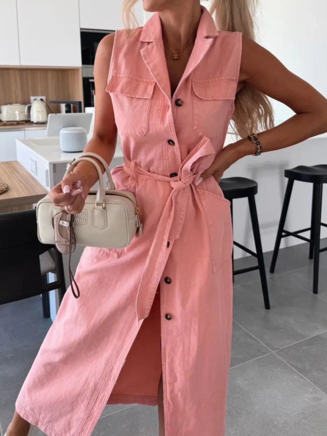 Button Front Sleeveless Denim Dress - Cowgirltops.com