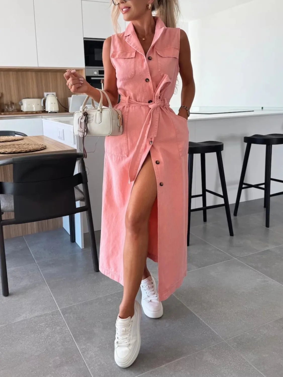 Button Front Sleeveless Denim Dress - Cowgirltops.com