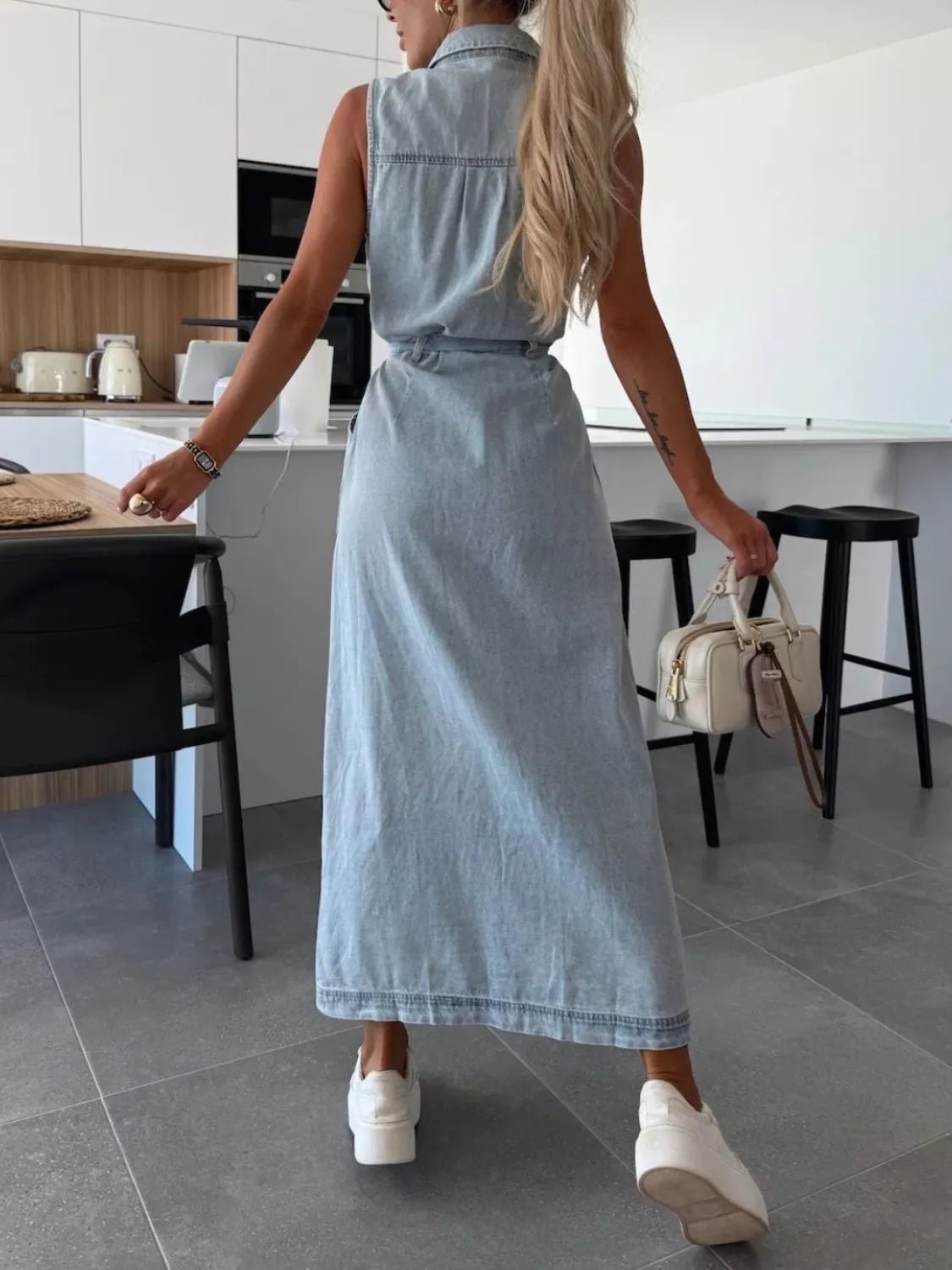 Button Front Sleeveless Denim Dress - Cowgirltops.com