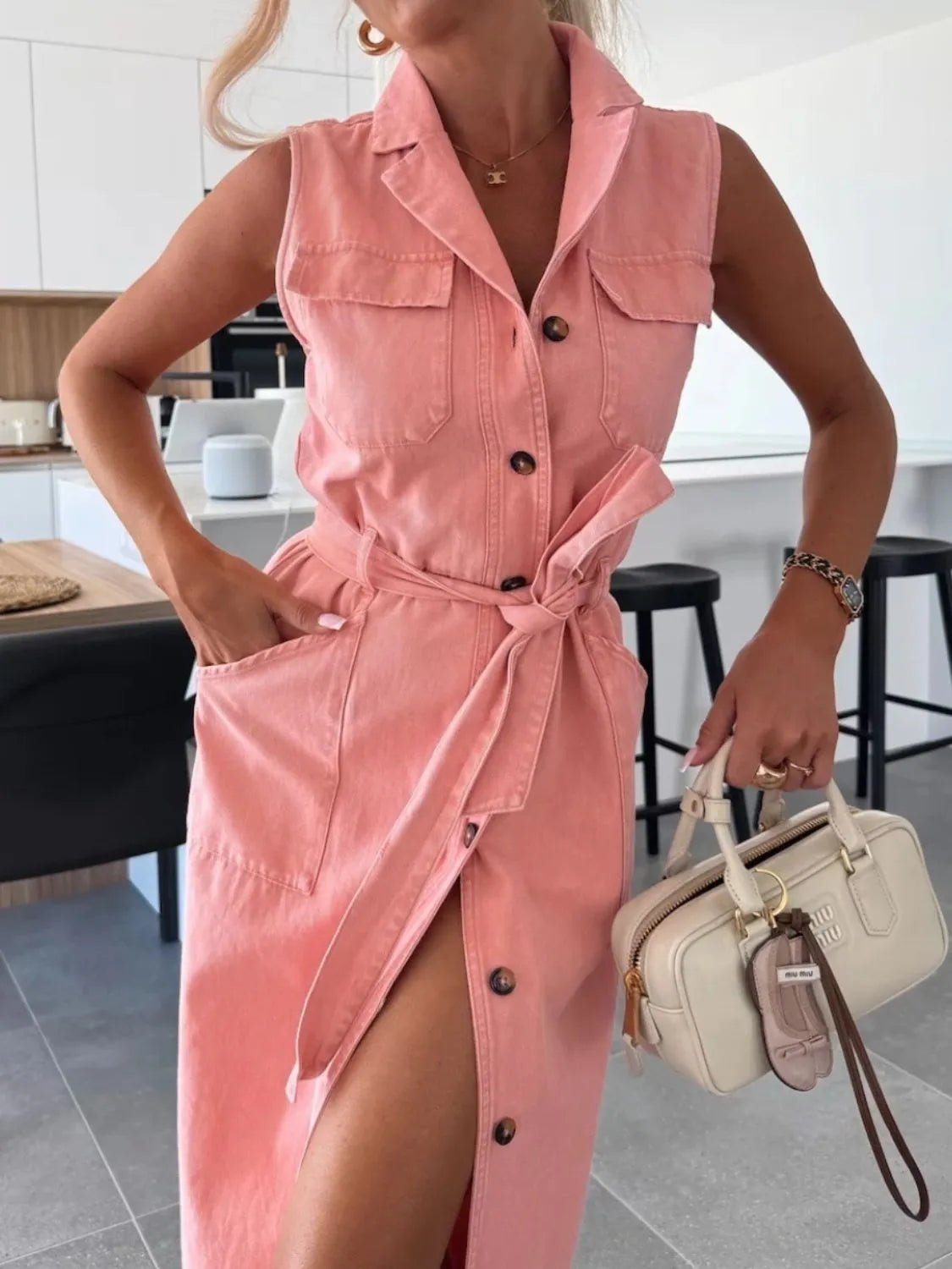 Button Front Sleeveless Denim Dress - Cowgirltops.com