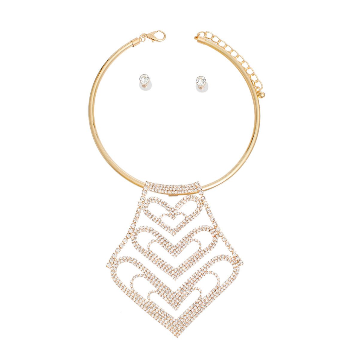 Choker Gold Rigid Rhinestone Heart Set for Women - Cowgirltops.com