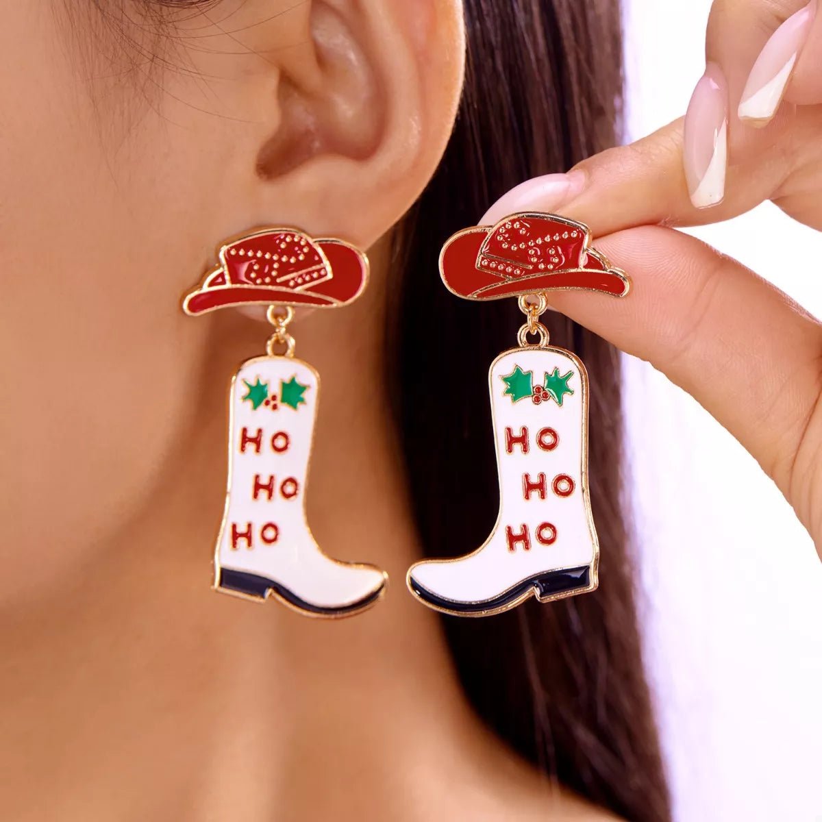 Christmas Cowboy Boots Earrings - Cowgirltops.com
