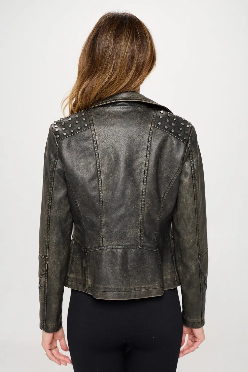 Coalition LA Studded Classic Moto Faux Leather Jacket - Cowgirltops.com