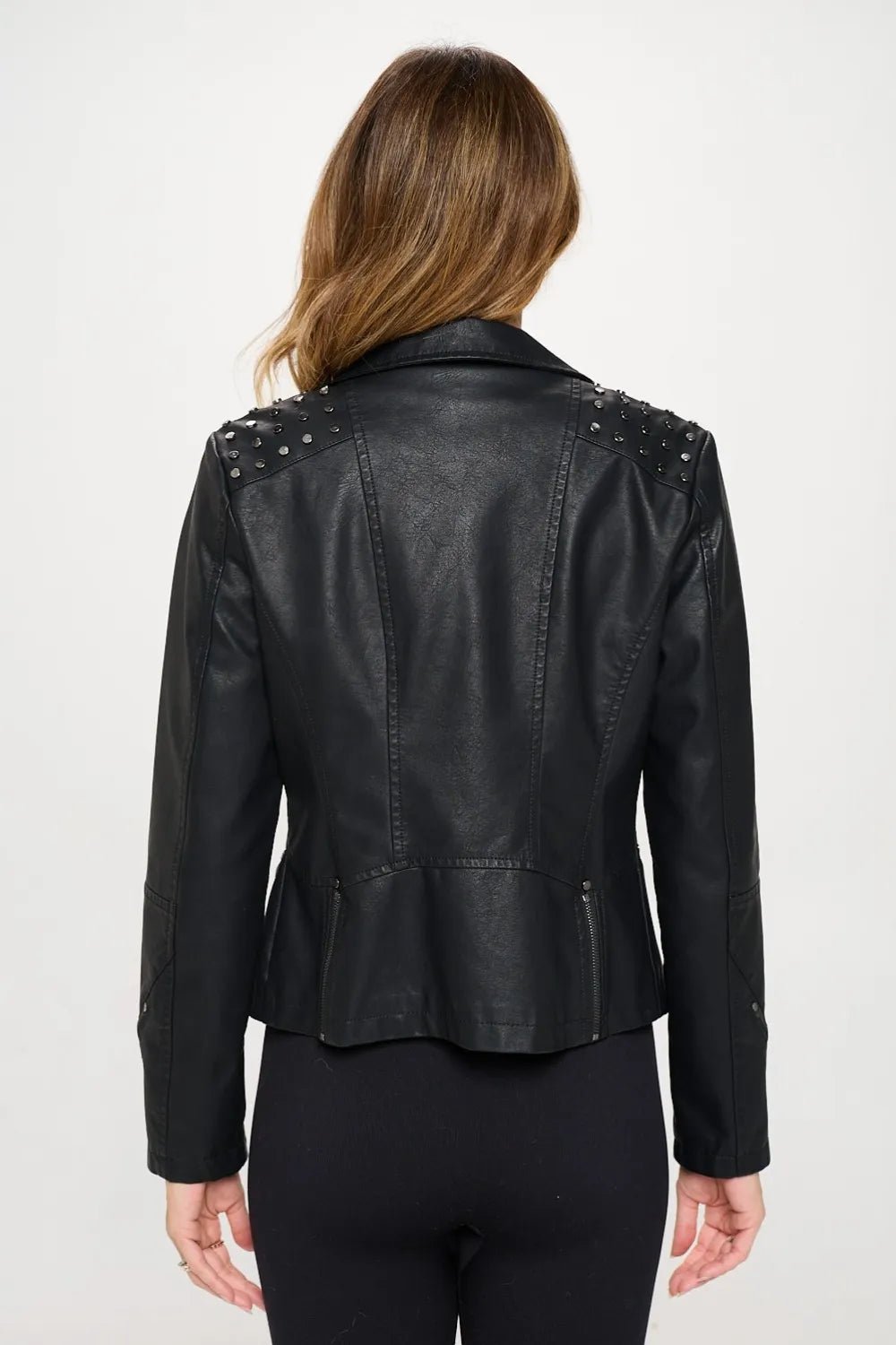 Coalition LA Studded Classic Moto Faux Leather Jacket - Cowgirltops.com
