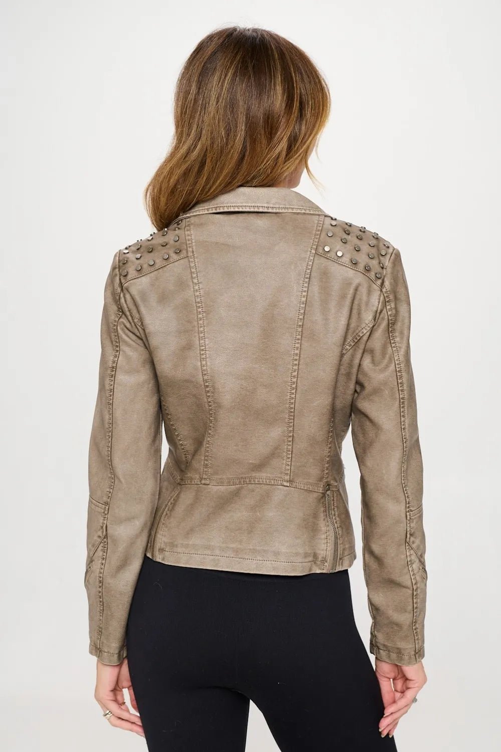 Coalition LA Studded Classic Moto Faux Leather Jacket - Cowgirltops.com