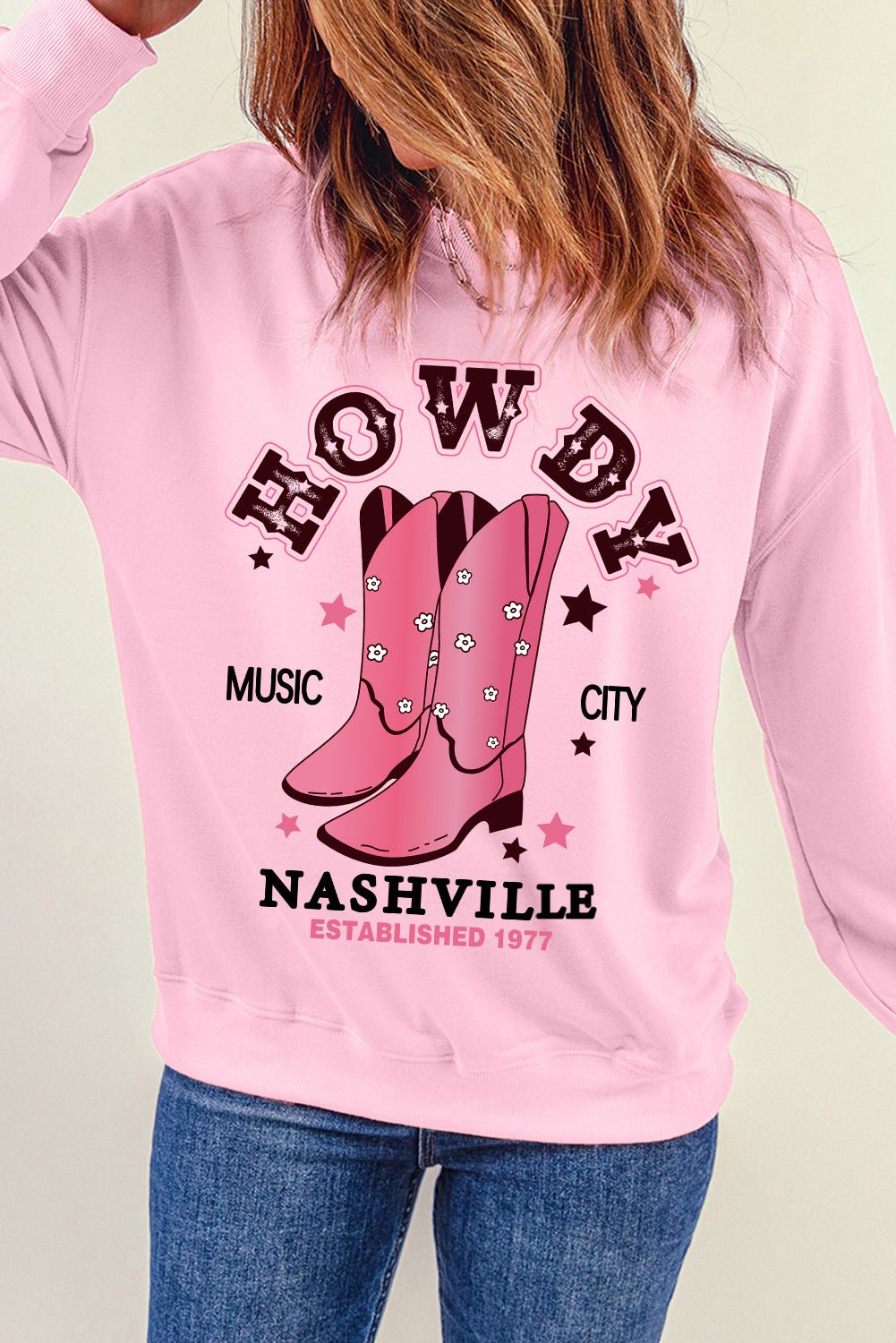 Cowboy Boots Graphic Dropped Shoulder Sweatshirt - Cowgirltops.com