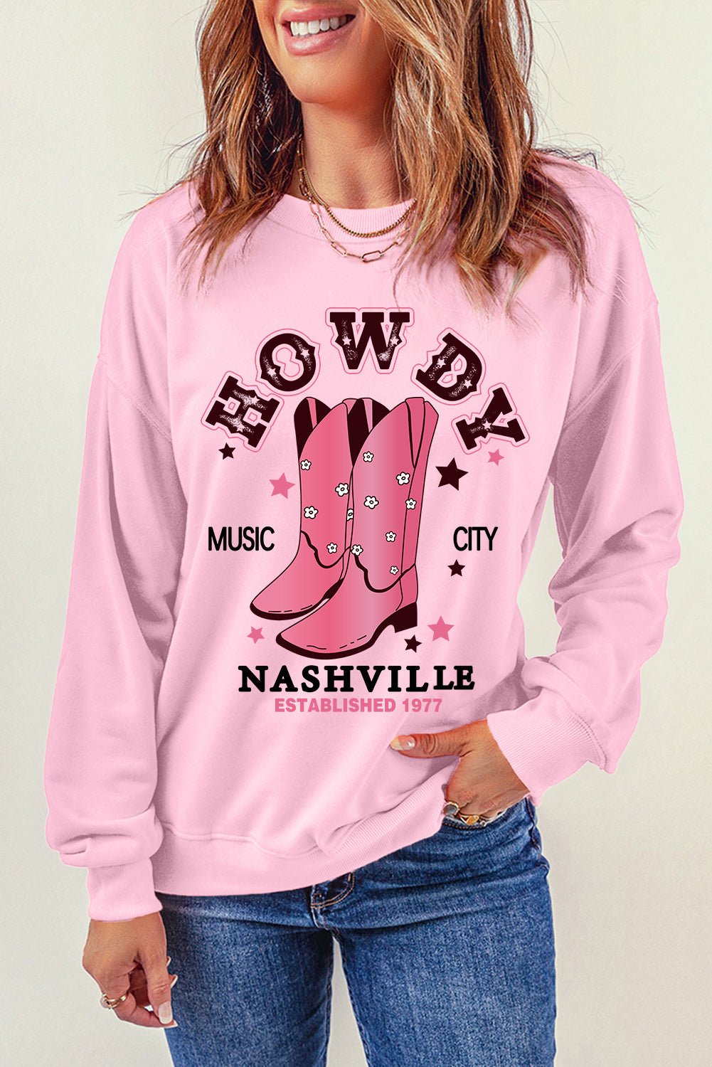 Cowboy Boots Graphic Dropped Shoulder Sweatshirt - Cowgirltops.com