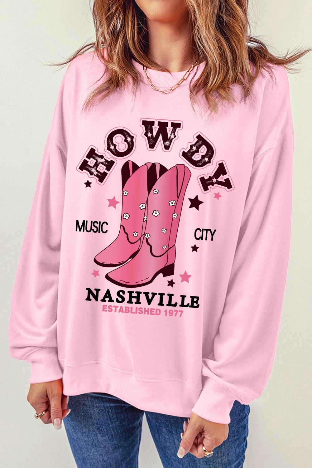 Cowboy Boots Graphic Dropped Shoulder Sweatshirt - Cowgirltops.com