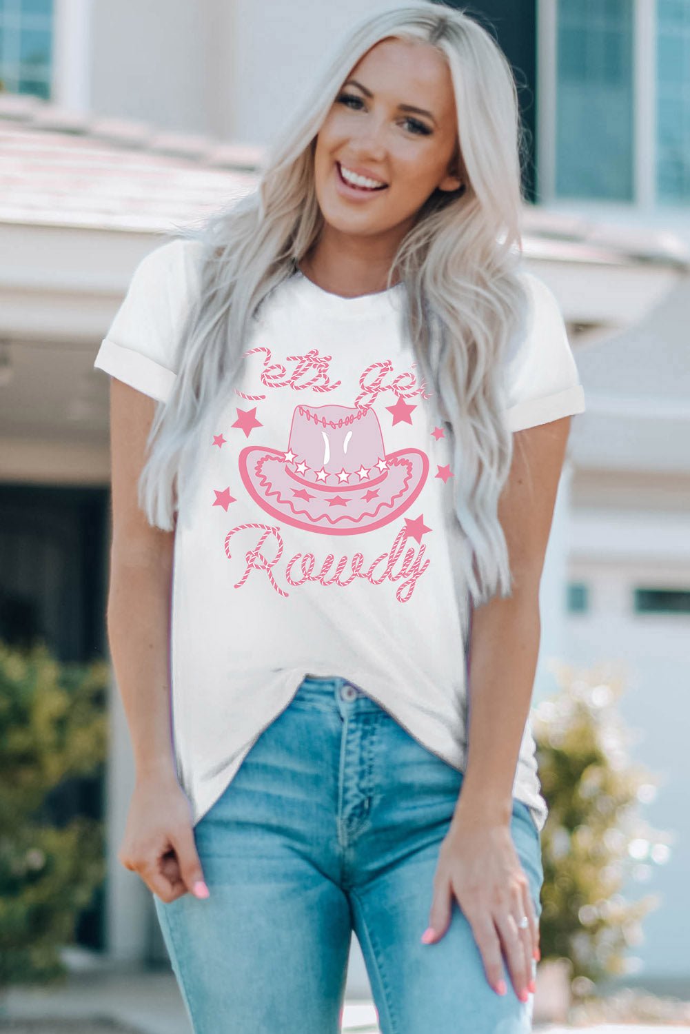 Cowboy Hat Graphic Round Neck Tee - Cowgirltops.com
