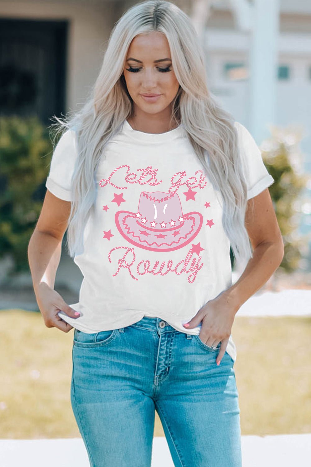Cowboy Hat Graphic Round Neck Tee - Cowgirltops.com