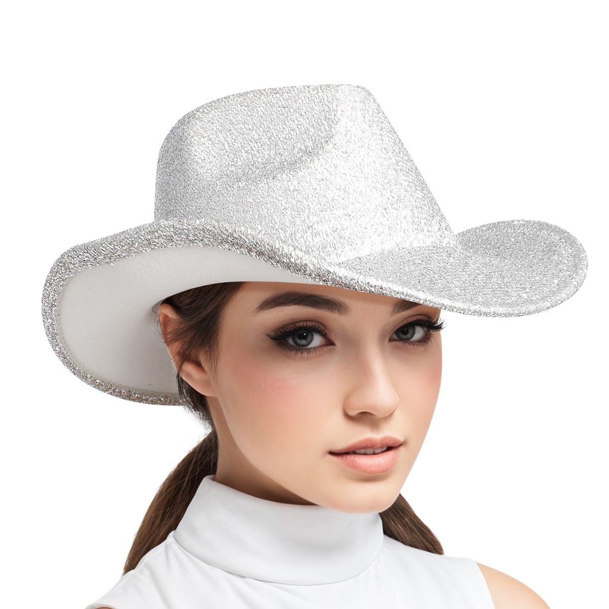 Cowboy Hat Silver Metallic Glittering Fashion Hat - Cowgirltops.com