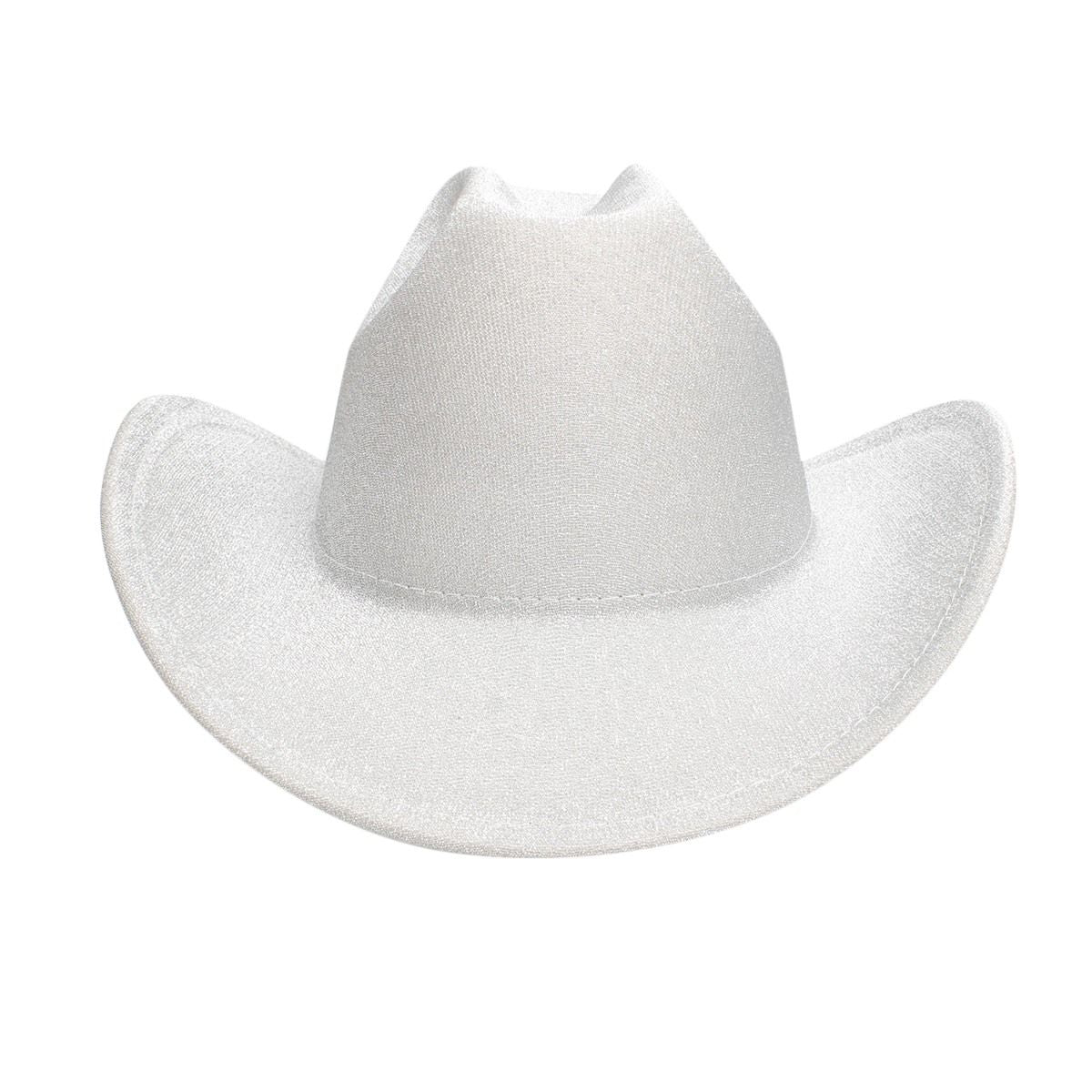 Cowboy Hat White Glittery Silver Rodeo Style - Cowgirltops.com