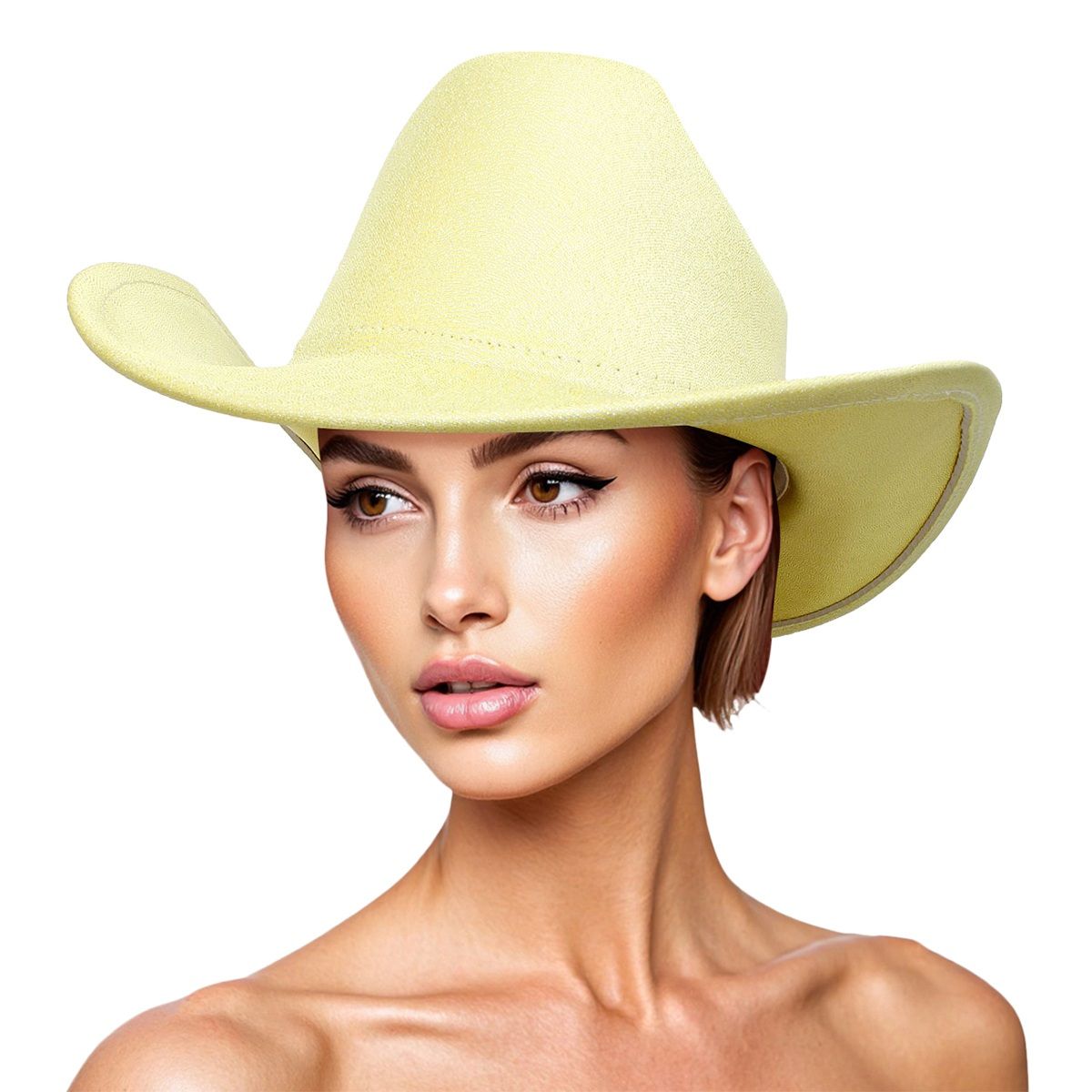 Cowboy Hat Yellow Metallic Finish Fashion Hat - Cowgirltops.com