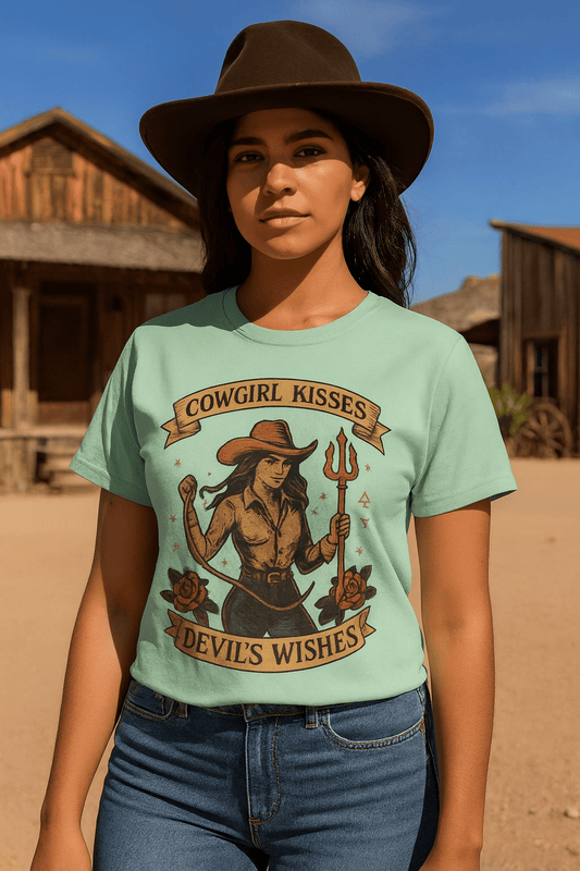 Cowgirl Kisses, Devil’s Wishes, Women’s tee - Cowgirltops.com