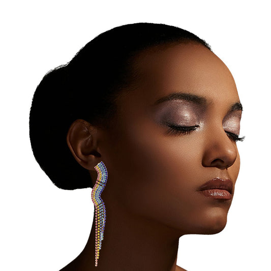 Curvy Rainbow Rhinestone Earrings - Cowgirltops.com