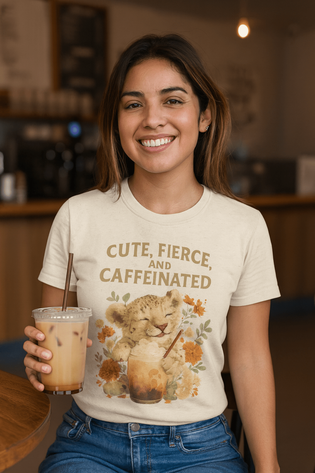 Cute Fierce Caffeinated, Lion Cub T-Shirt - Cowgirltops.com