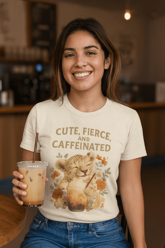 Cute Fierce Caffeinated, Lion Cub T-Shirt - Cowgirltops.com