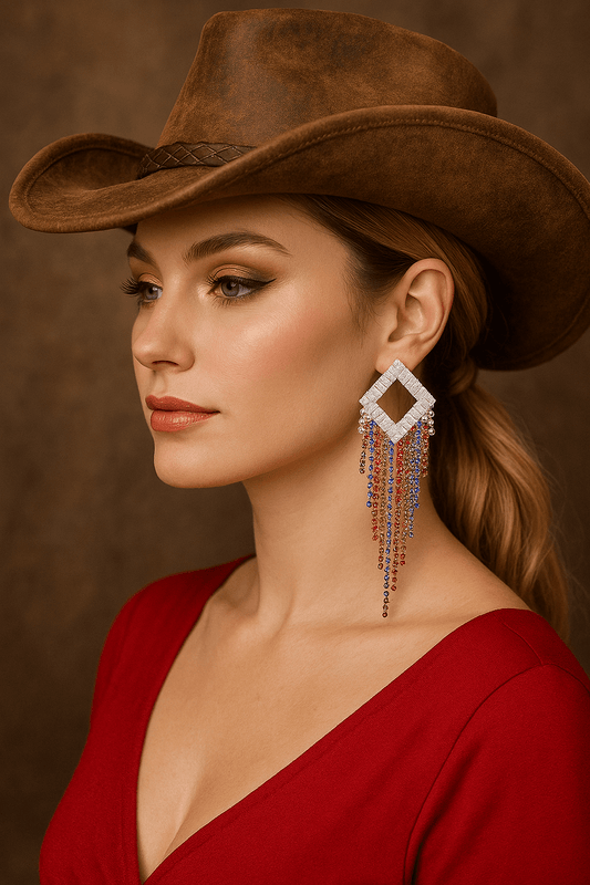 Diamond Fringe Rhinestone Earrings - Cowgirltops.com