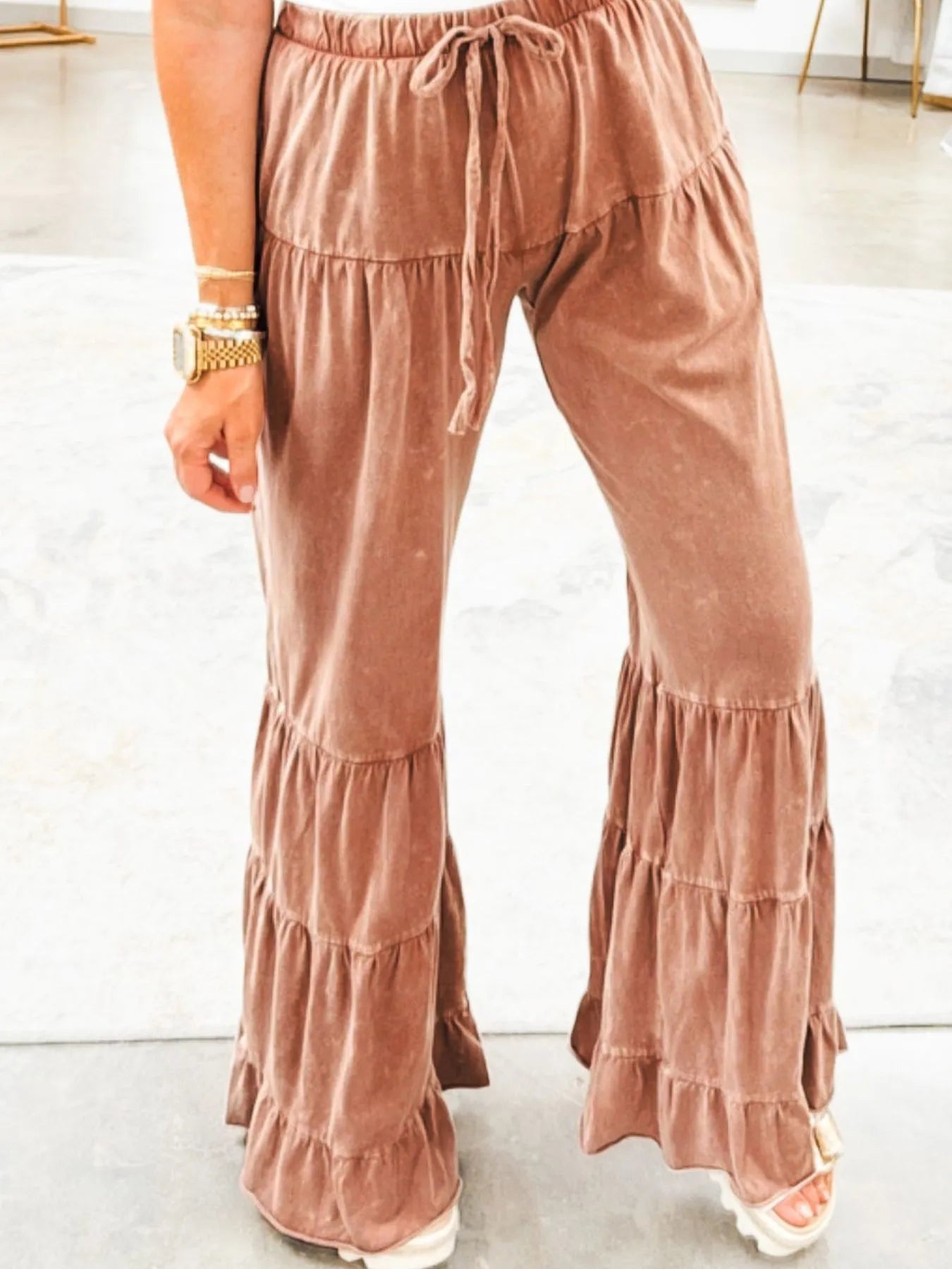 Drawstring Flare Ruffle Pants - Cowgirltops.com