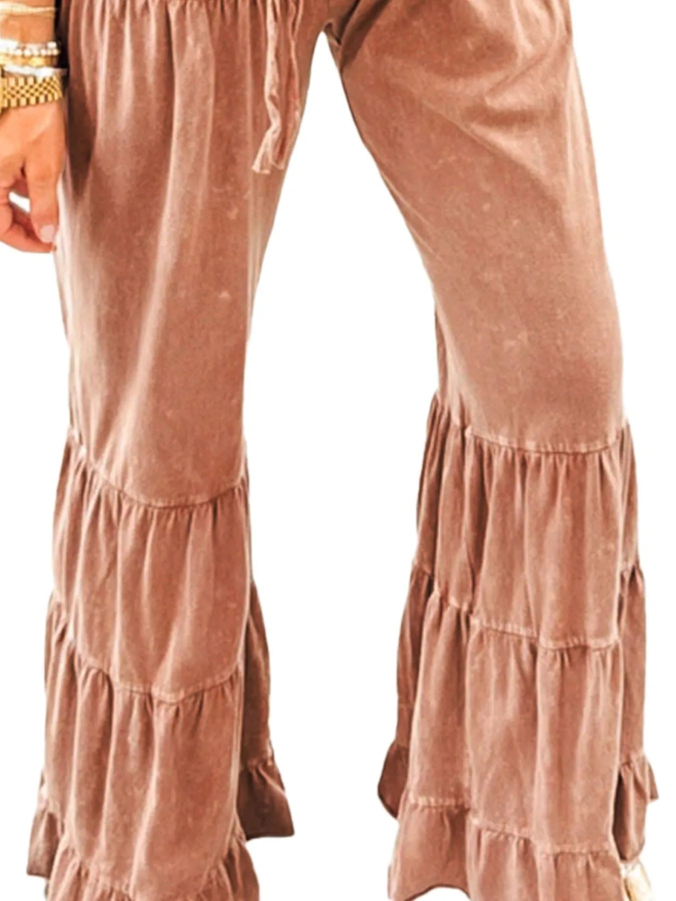 Drawstring Flare Ruffle Pants - Cowgirltops.com