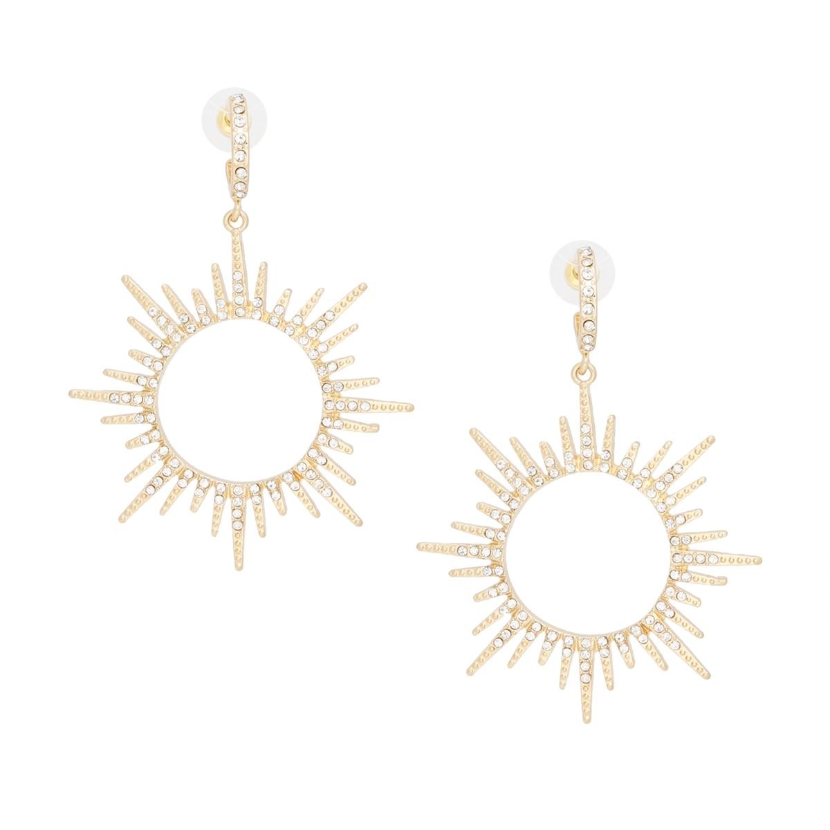 Drop Gold Open Hoop Sunburst Rhinestone Earrings - Cowgirltops.com