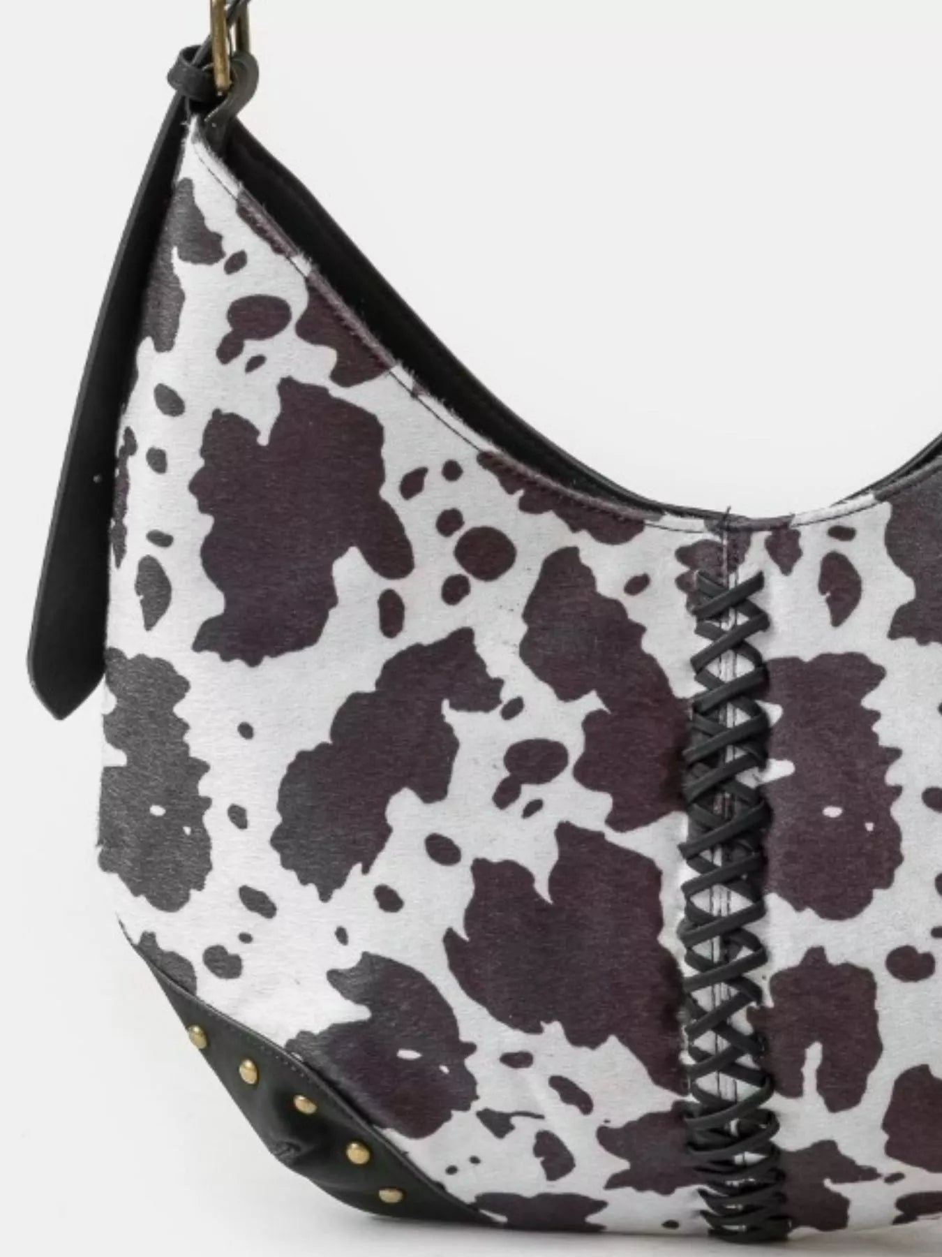 Fame Cow Print Hobo Shoulder Bag with Studded Details - Cowgirltops.com