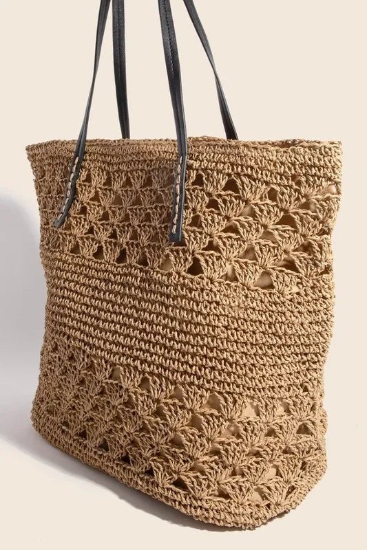 Fame Faux Leather Handle Knitted Tote Bag - Cowgirltops.com