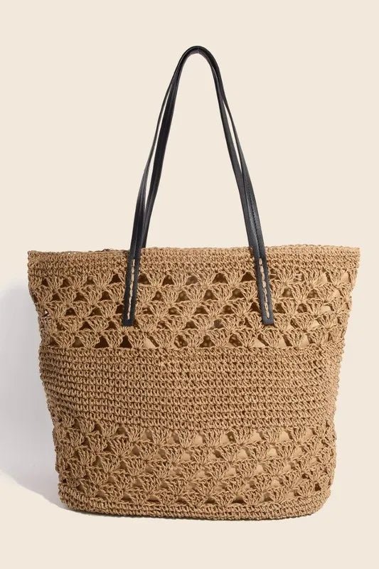 Fame Faux Leather Handle Knitted Tote Bag - Cowgirltops.com