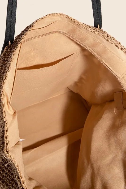 Fame Faux Leather Handle Knitted Tote Bag - Cowgirltops.com