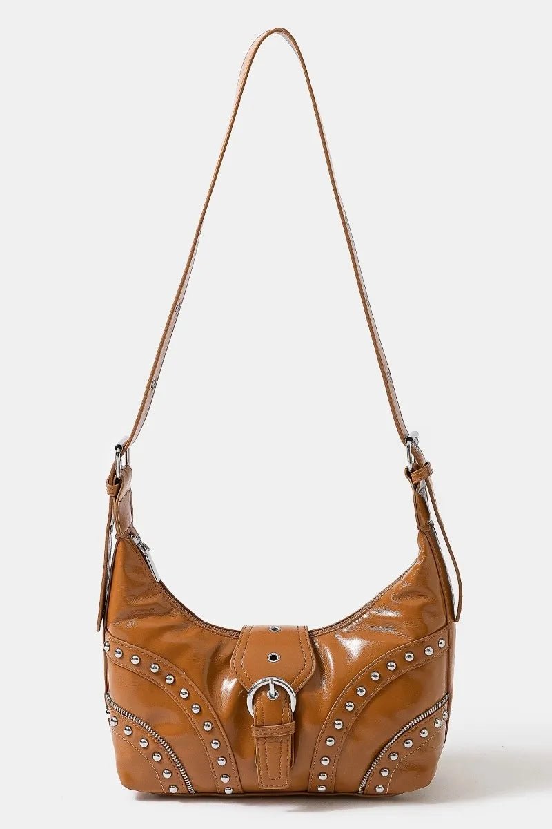 Fame Faux Leather Studded Trim Shoulder Bag - Cowgirltops.com