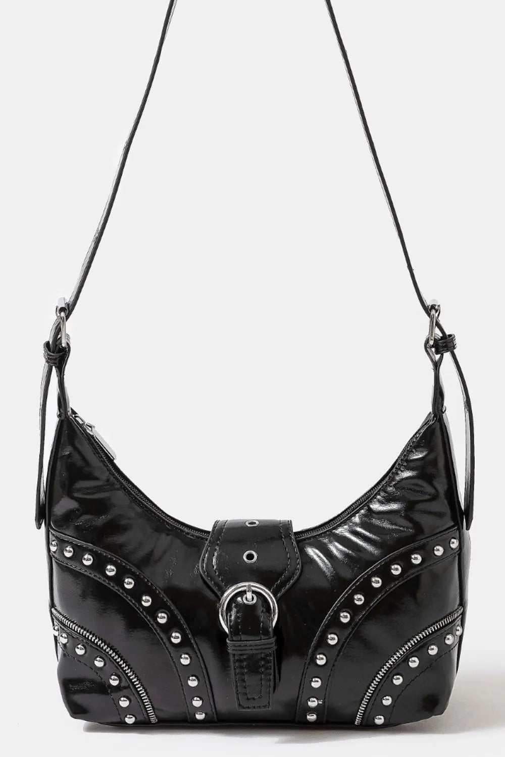 Fame Faux Leather Studded Trim Shoulder Bag - Cowgirltops.com
