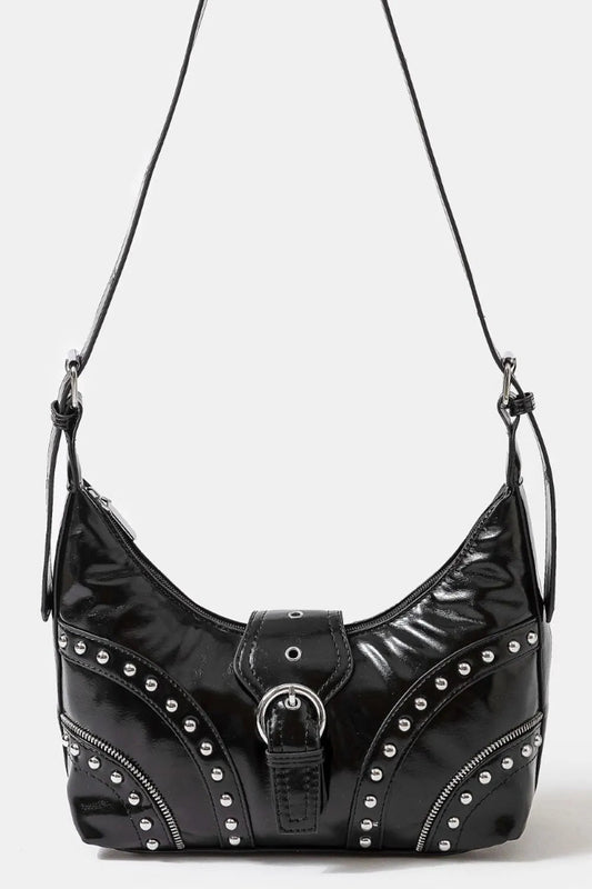 Fame Faux Leather Studded Trim Shoulder Bag - Cowgirltops.com