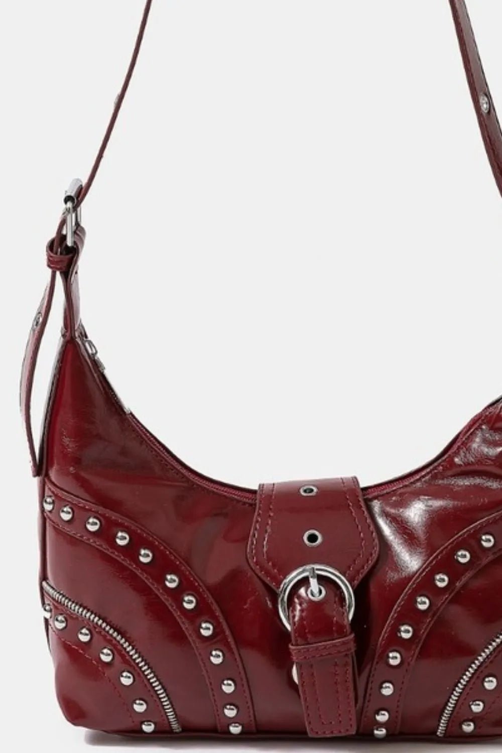 Fame Faux Leather Studded Trim Shoulder Bag - Cowgirltops.com